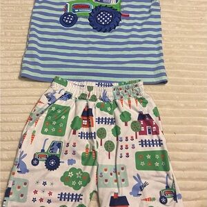 Kids Tractor Print Matching Set - Blue and Green